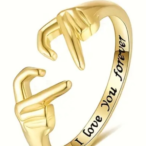 Gold Double Hands Heart Ring Love Hands Open Adjustable Ring - Picture 3 of 4